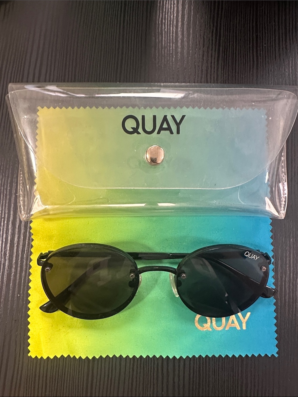 Quay Australia Black Oval Sunglasses with Clear Case